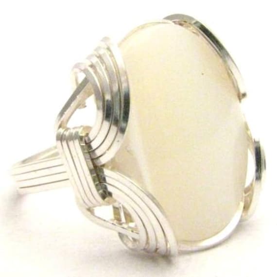 Handmade Mother of Pearl Sterling Silver Wire Wrapped Ring