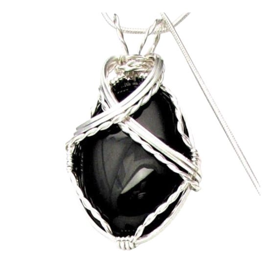 Handmade Solid Sterling Silver Wire Wrap Black Onyx Pendant Great Gift Idea