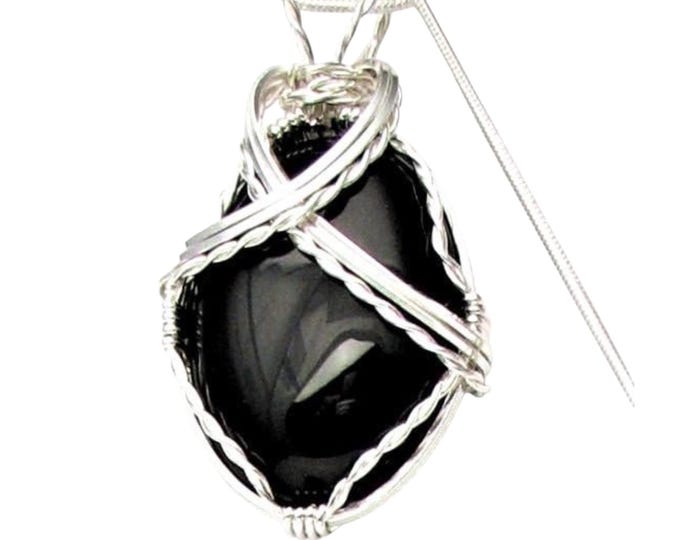 Handmade Sterling Silver Wire Wrap Black Onyx Pendant and Neckless