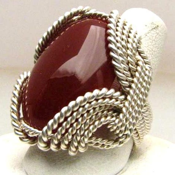 Handmade Solid Sterling Silver Wire Wrap Carnelian Ring Great Gift Idea