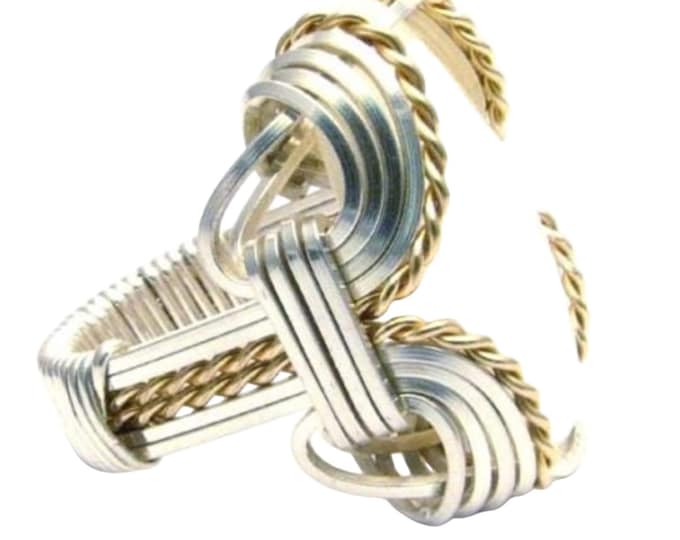 Sterling Silver Mother of Pearl Ring: 14k Gold Wire Wrapped Victorian Band