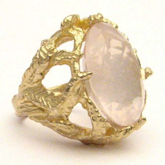 Handmade 14kt Gold Rose Quartz Claw Ring 18x13mm 12.5ct 11 Grams of Gold Great Gift Idea