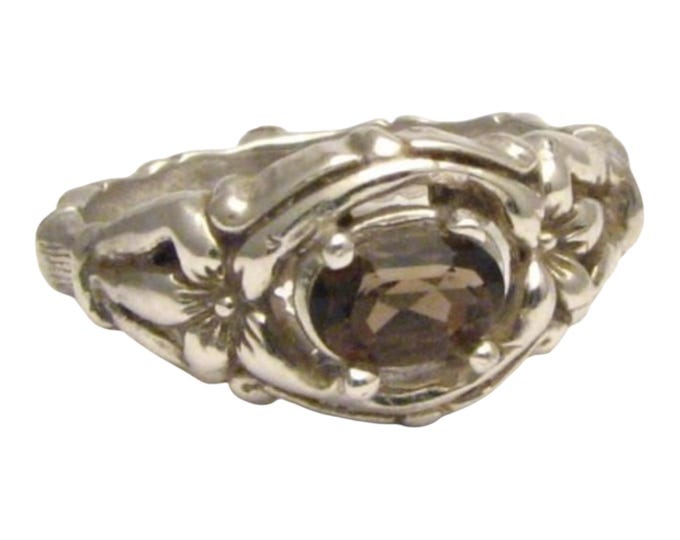 Smoky Quartz Handmade Solid Sterling Silver Bone Ring