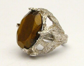 Handmade Solid Sterling Silver Faceted Tiger Eye Ring