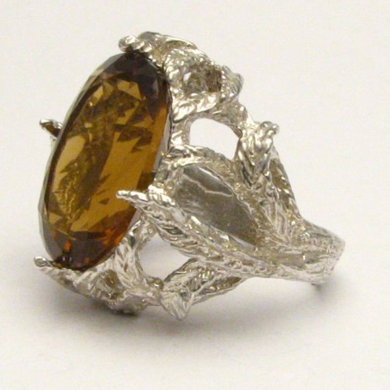 Handmade Sterling Silver Faceted Whiskey Quartz Ring Great Gift Idea