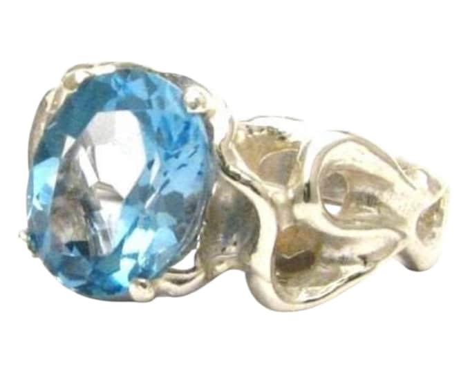 Handmade Sterling Silver Gothic Ring: Blue Topaz Gemstone