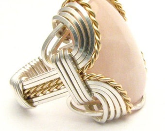 Handmade Wire Wrap Sterling Silver/14kt Gold  Rose Quartz Ring gift Great Gift Idea