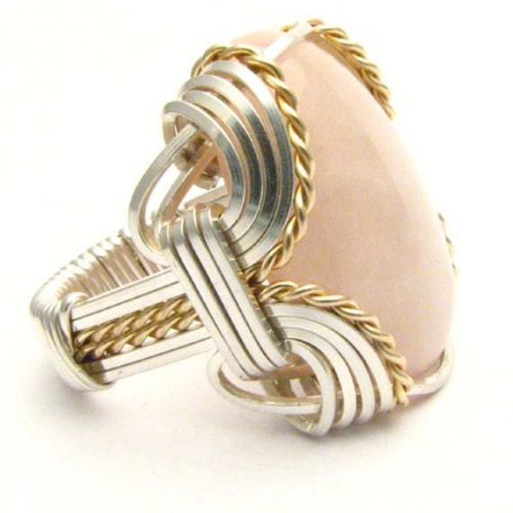 Handmade Wire Wrap Sterling Silver/14kt Gold  Rose Quartz Ring gift Great Gift Idea