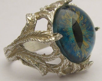 Handmade Sterling Silver Aqua Gothic Dragon Eye Claw Ring Great Gift Idea