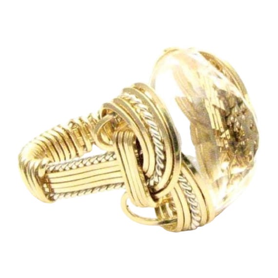 Handmade Wire Wrap Two Tone Sterling Silver/14kt Gold  Prasiolite Ring Great Gift Idea