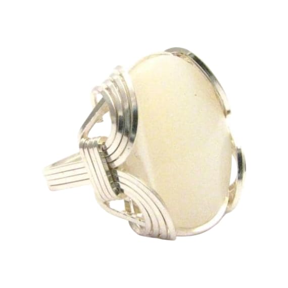 Handmade Mother of Pearl Sterling Silver Wire Wrapped Ring
