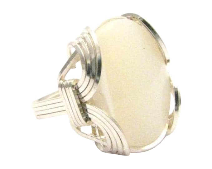 Handmade Mother of Pearl Sterling Silver Wire Wrapped Ring