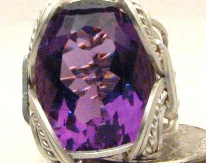 Amethyst Ring Sterling Silver Wire Wrapped Gemstone Custom Size