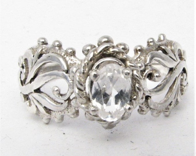 White Sapphire Vine Band Ring: Sterling Silver Handmade Filigree