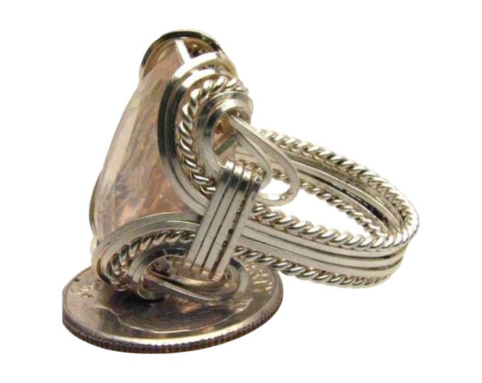 Rose Quartz Ring Sterling Silver Wire Wrapped Handmade Band