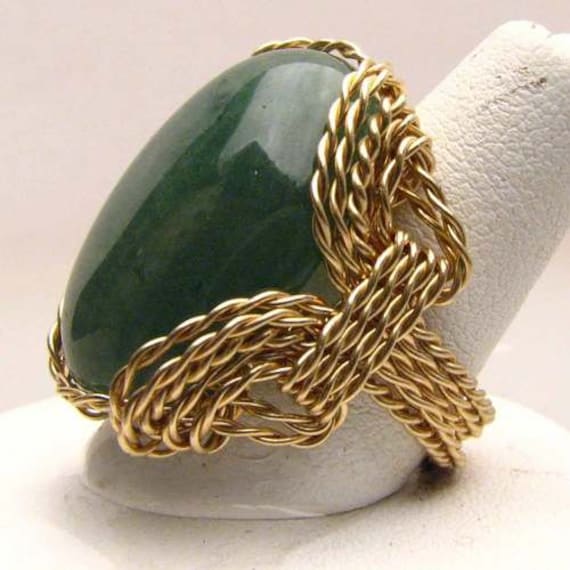 Handmade 14kt Gold  Wire Wrap Green Adventure Agate Ring  Great Gift Idea