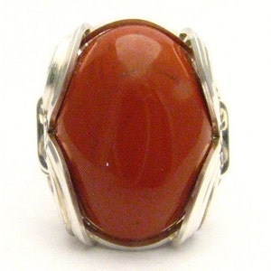 Oval Wire Wrap Red Jasper Silver Gemstone Ring. Custom Sized to fit you. Great Gift Idea image 4