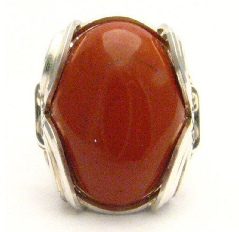 Oval Wire Wrap Red Jasper Silver Gemstone Ring. Custom Sized to fit you. Great Gift Idea image 4