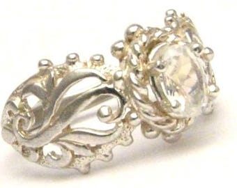 Beautiful handcrafted Moonstone Filigree Vine Solid Sterling Silver Ring.  Custom Sized to fit you. Great Gift Idea