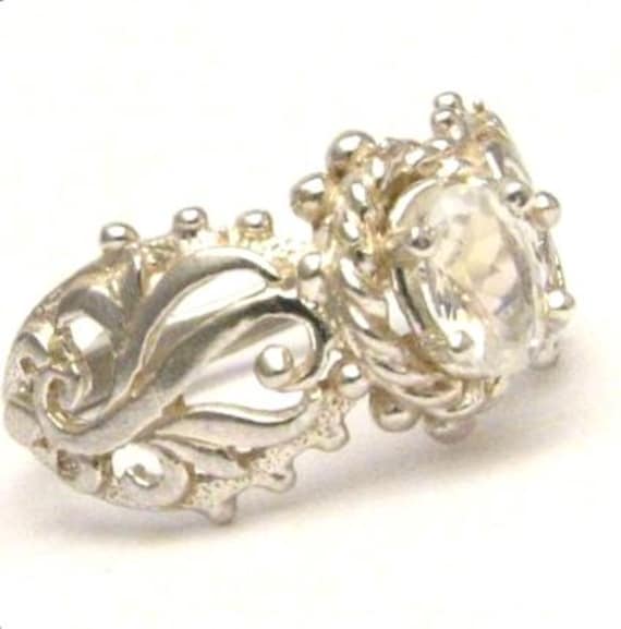 Beautiful handcrafted Moonstone Filigree Vine Solid Sterling Silver Ring.  Custom Sized to fit you. Great Gift Idea