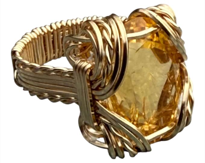 Handmade 14kt Gold Filled Wire Wrap Citrine Gemstone Ring November birthstone