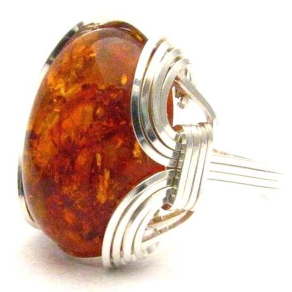 Sterling Silver Wire Wrap Amber Victorian Ring Great Gift Idea