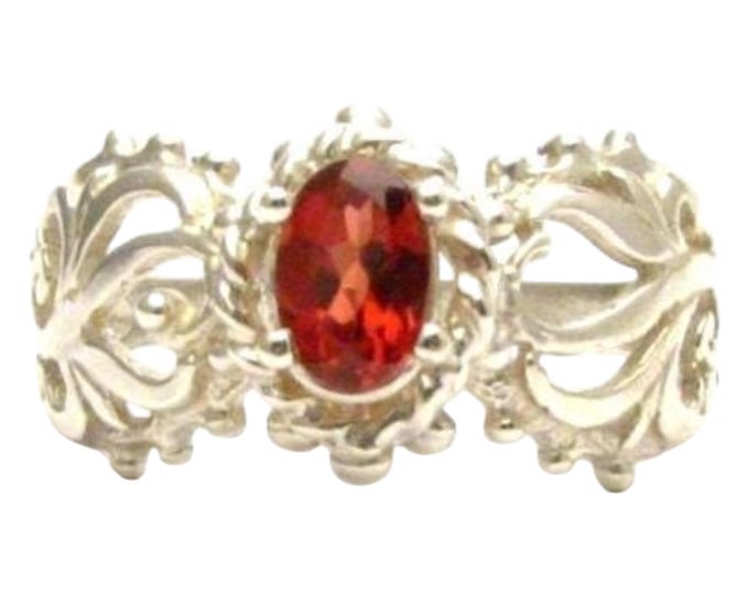 Artisan Red Garnet Ring: Filigree Sterling Silver Swirl Design