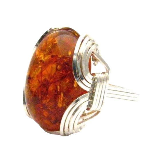 Sterling Silver Wire Wrap Amber Victorian Ring Great Gift Idea