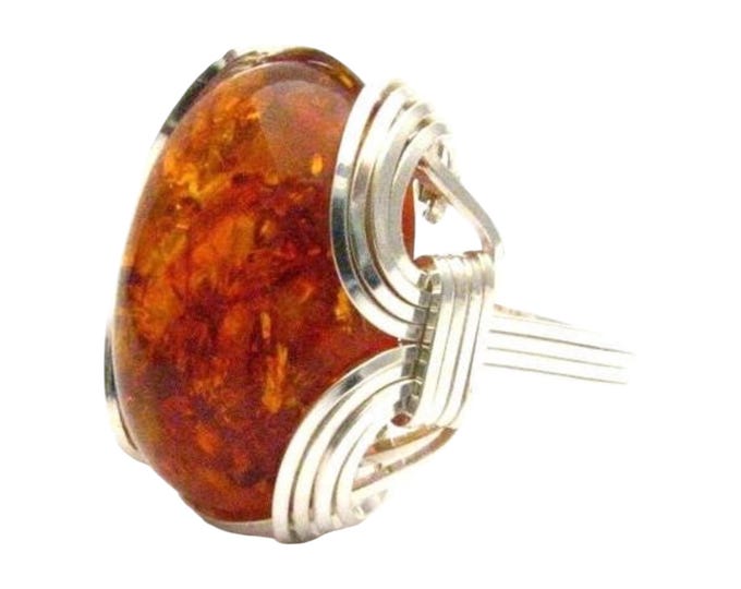 Sterling Silver Wire Wrap Amber Ring: Victorian Style
