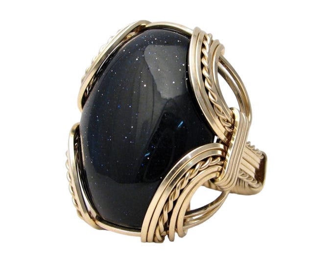 Handmade 14kt Gold Filled Wire Wrap Blue Goldstone Ring