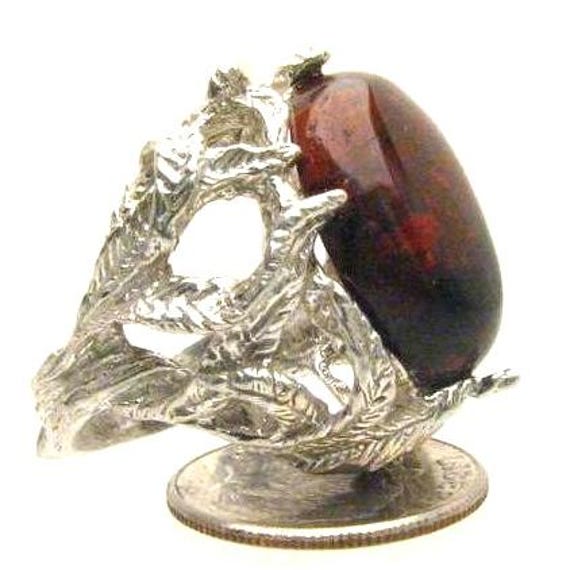 Handmade Deep Red Jasper Cab Solid Sterling Silver Claw Cocktail Ring.  Custom Sized to fit you. Great Gift Idea