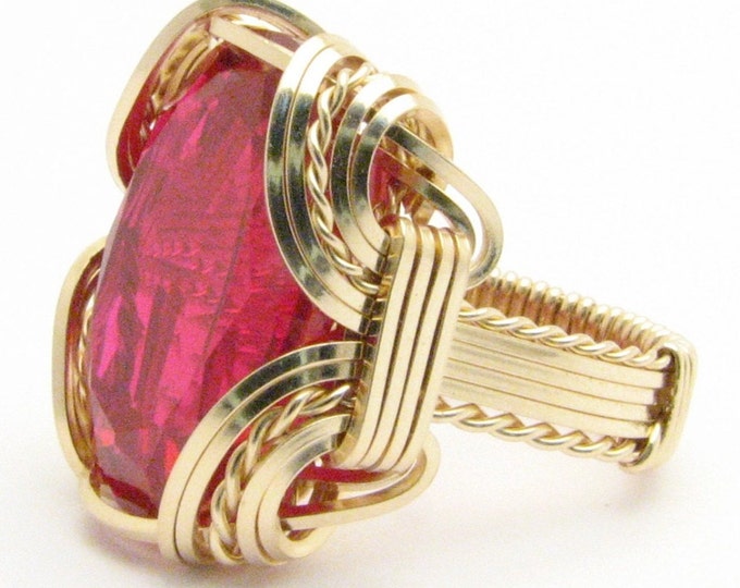 Handmade 14kt Gold Wire Wrapped Ring with Man Made Ruby