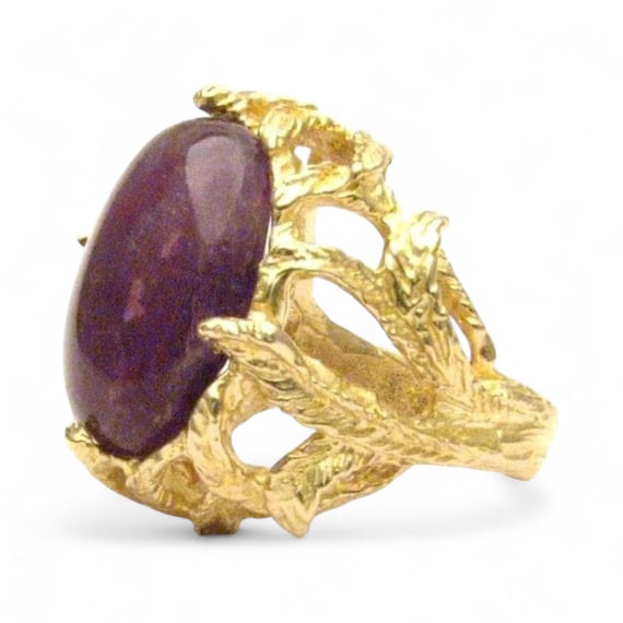 Handmade 14kt Gold Amethyst Cab Claw Ring gift Feb Birthstone Great Gift Idea