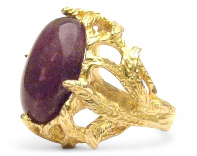Handmade 14kt Gold Amethyst Cabochon Claw Ring: February Birthstone