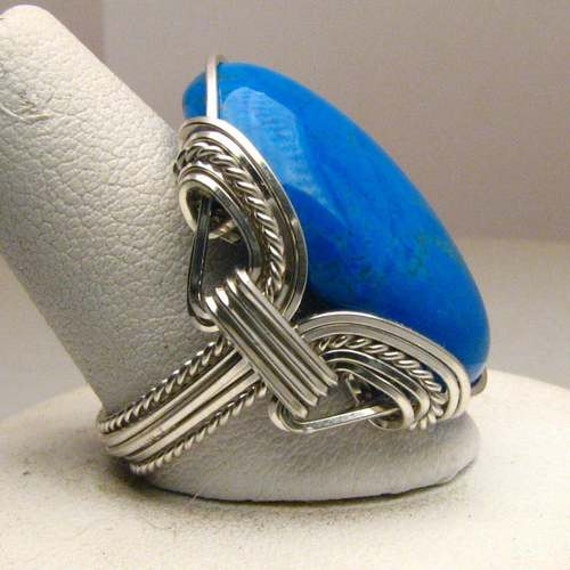 Handmade Sterling Silver Wire Wrap Howlite Dyed Turquoise Ring