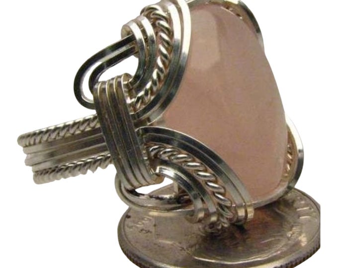 Rose Quartz Handmade Wire Wrapped Sterling Silver Ring.  Custom Personalized
