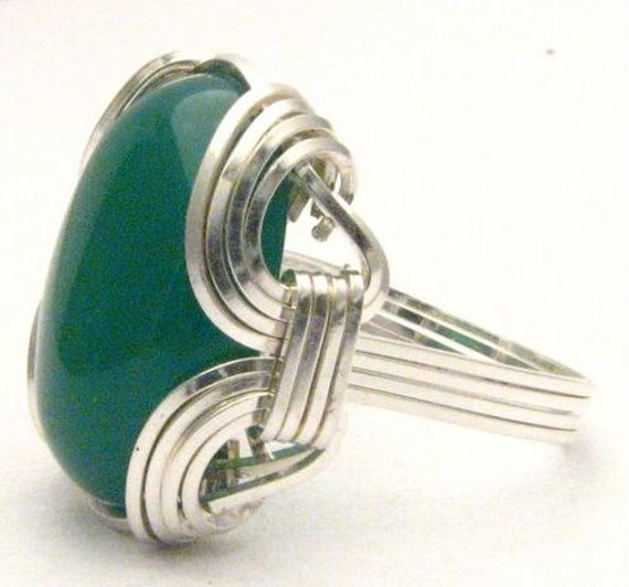 Wire Wrapped Green Onyx Sterling Silver Ring.  Custom Sized to fit you.