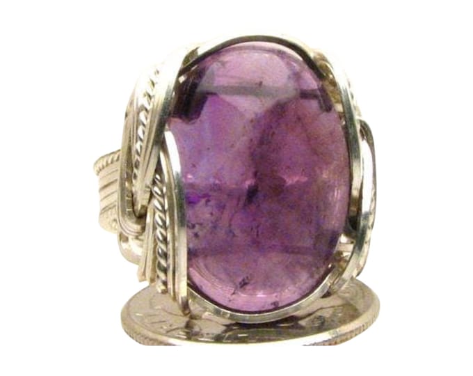 Handmade Sterling Silver Wire Wrap Amethyst Ring - February Birthstone