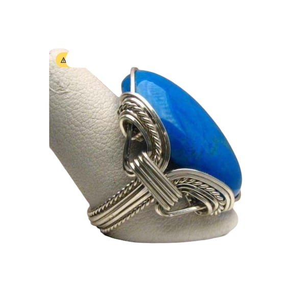 Handmade Sterling Silver Wire Wrap Howlite Dyed Turquoise Ring