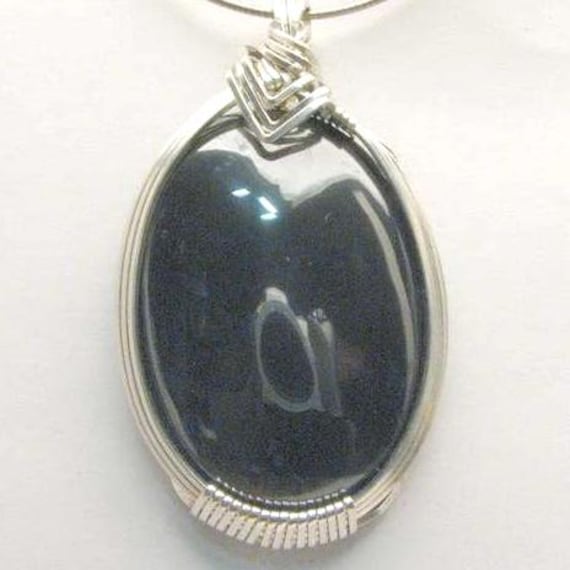 Handmade Solid Sterling Silver Wire Wrap Hematite Pendant