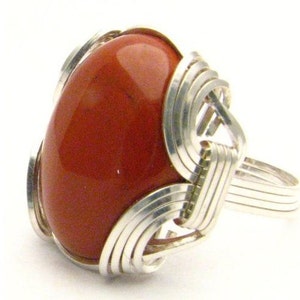 Oval Wire Wrap Red Jasper Silver Gemstone Ring. Custom Sized to fit you. Great Gift Idea image 1