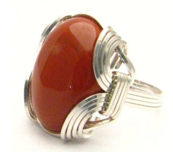 Oval Wire Wrap Red Jasper Silver Gemstone Ring.  Custom Sized to fit you. Great Gift Idea