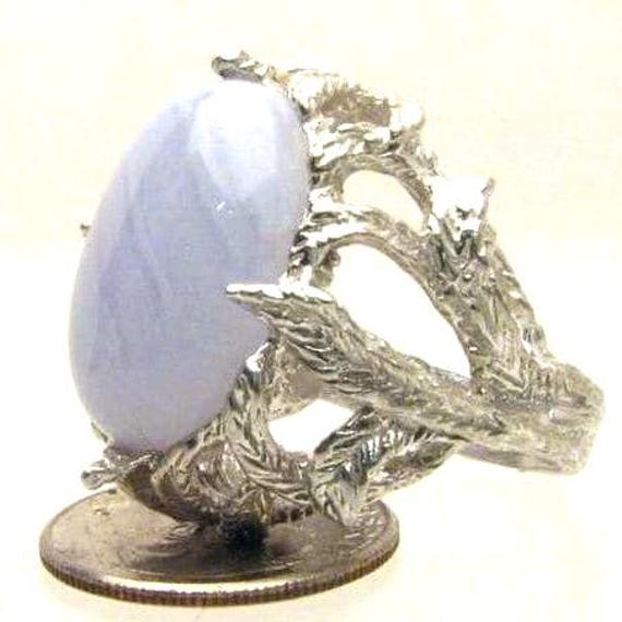 Blue Lace Quartz Agate Cab Solid Sterling Silver Ring.   Custom Sized to fit you. Great Gift Idea