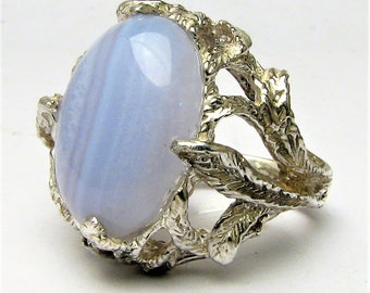 Handmade Sterling Silver Blue Lace Agate Cab Ring Great Gift Idea
