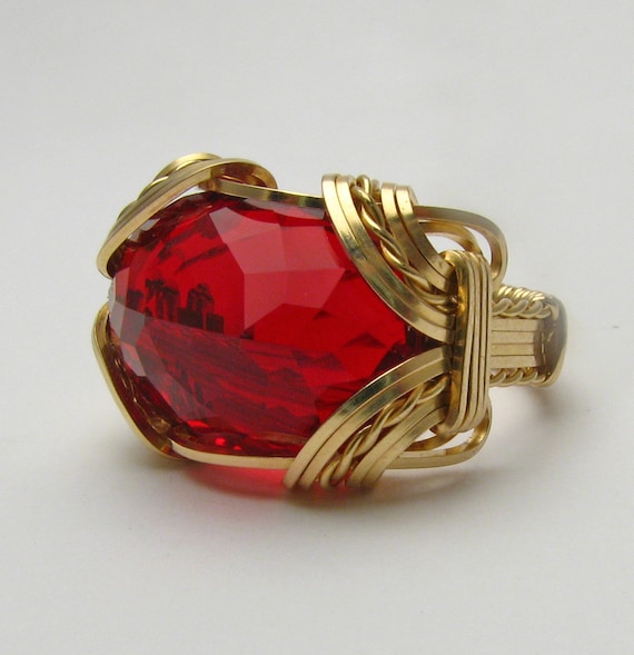 Handmade Vintage Victorian 14kt Gold  Wire Wrap Man Made Ruby Ring Great Gift Idea