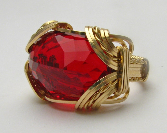 Handmade Victorian Style Ruby Ring: 14kt Gold Filled Wire Wrap
