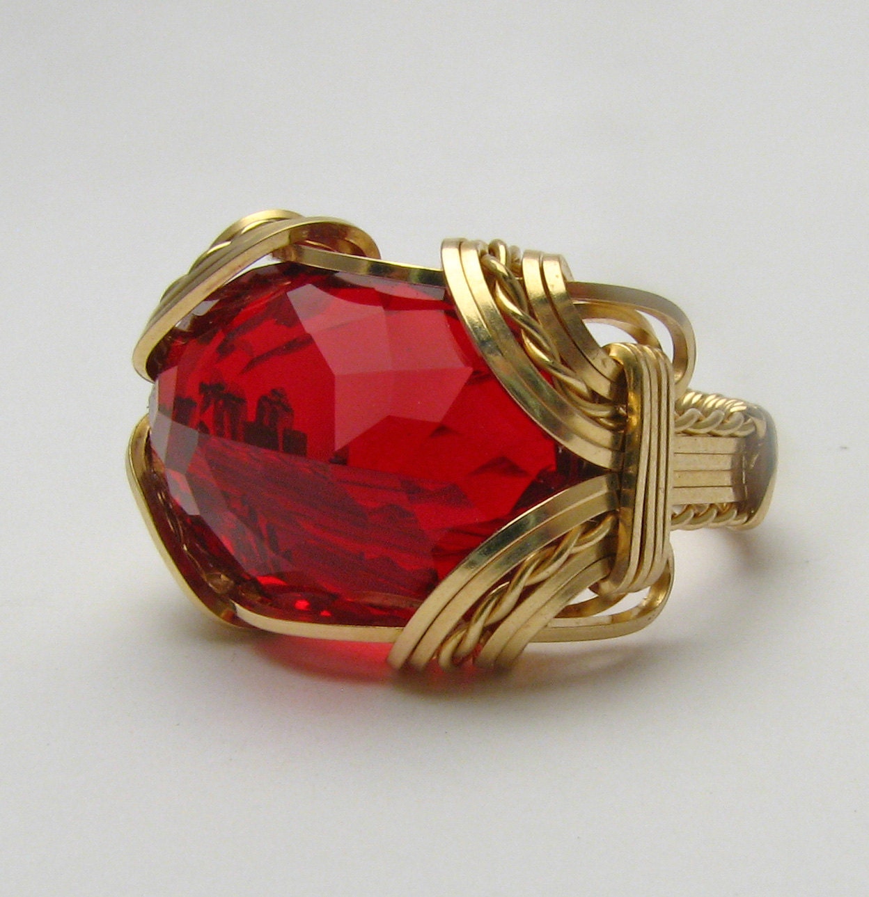 Handmade Vintage Victorian 14kt Gold Wire Wrap Man Made Ruby Ring Great Gift Idea