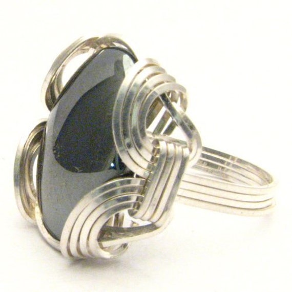 Handmade Sterling Silver  Wire Wrap Hematite Ring