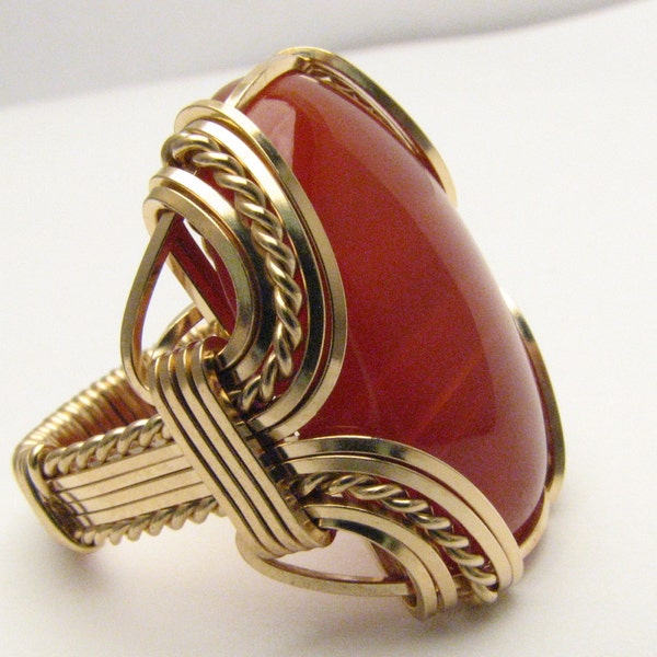 Wire Wrapped Ring Vintage Handcrafted Victorian  14kt Gold  Wire Wrap Red Carnelian Gemstone Ring Great Gift Idea