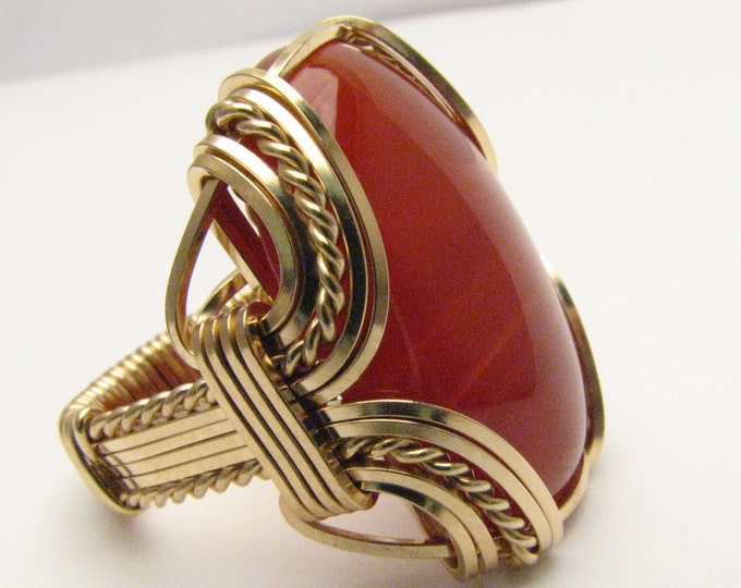 Vintage Handcrafted 14kt Gold Filled Red Carnelian Wire Wrap Ring
